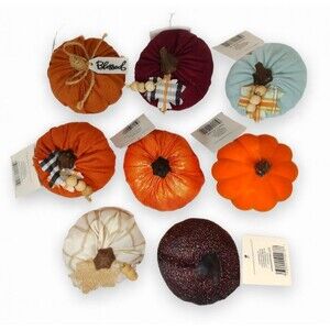 Lot of 8 Fabric Pumpkin Home Decor Thanksgiving Halloween Autumn Fall Seasonal